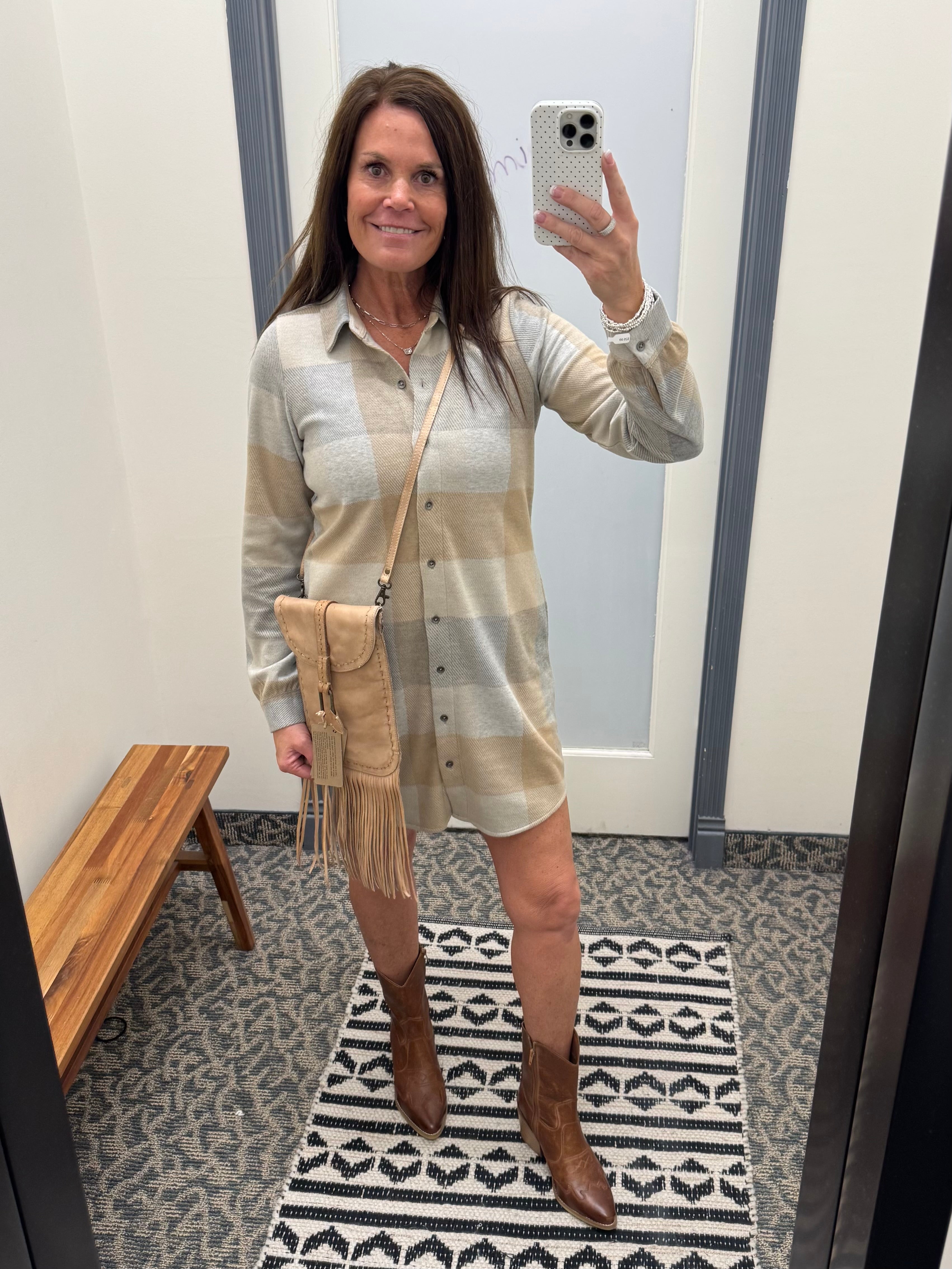 Grey/Tan Lynden Flannel Dress Dresses FLAG AND ANTHEM