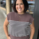 Brown Stripe Cloud Knit Neck Top