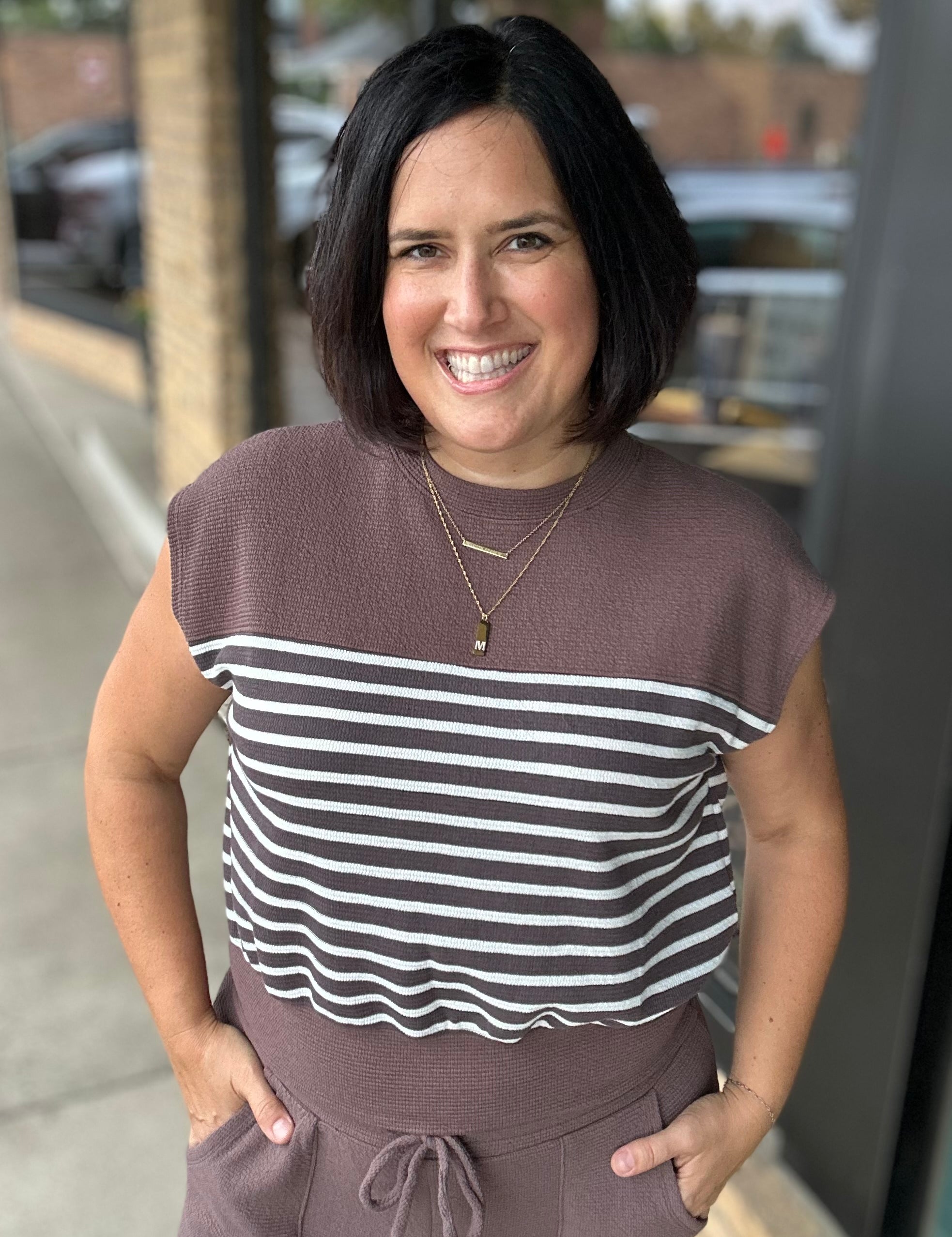 Brown Stripe Cloud Knit Neck Top Top - Tee TRES BIEN