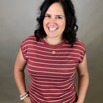 Marsala Striped Short Sleeve Sweater Top - Sweater STACCATO