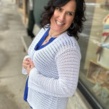 Off White Front Tie Crochet Cardigan