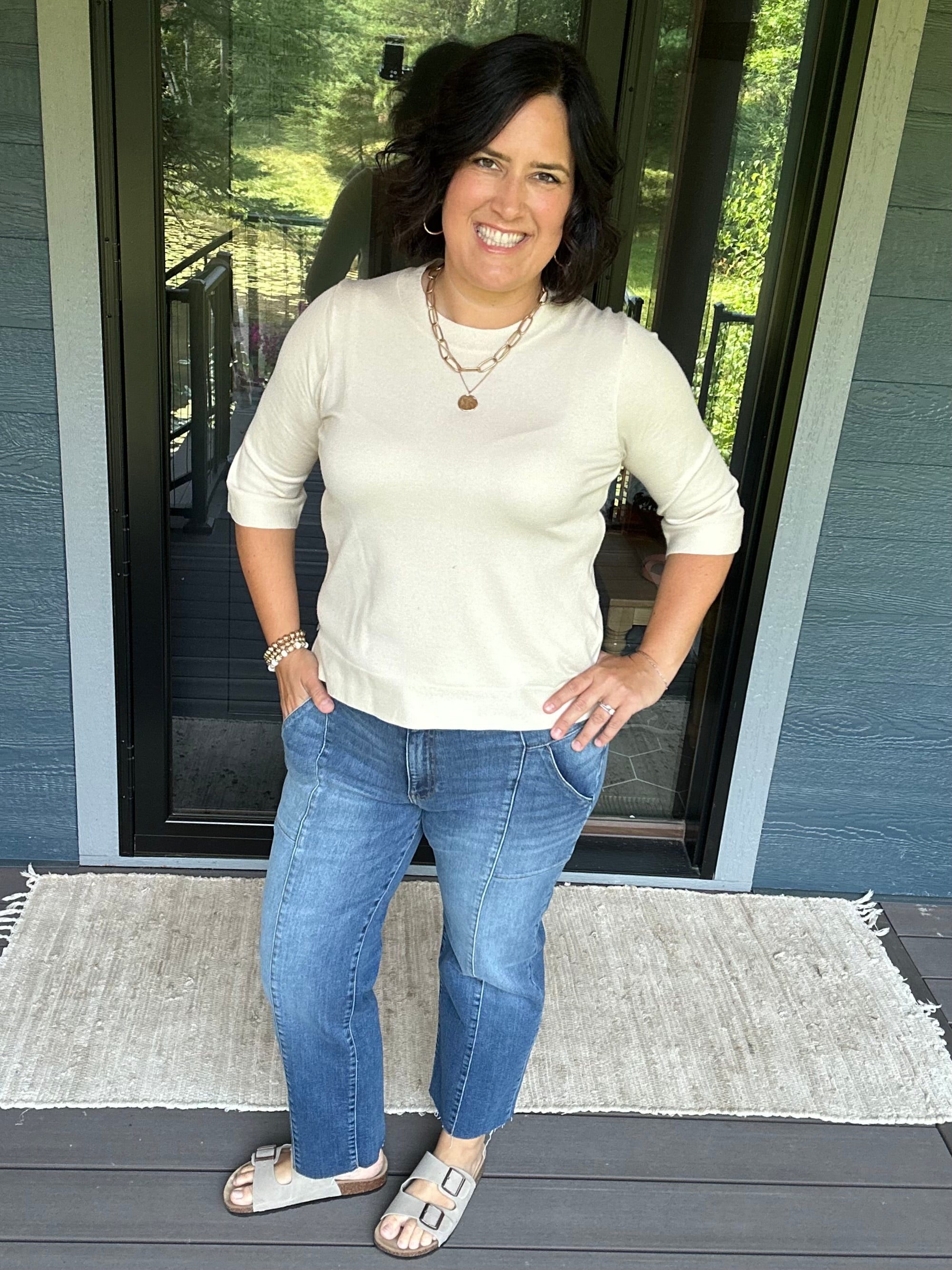 Cream Crew Neck Knit Top Top - Sweater DOE & RAE