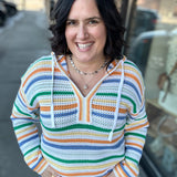 Multi Stripe Drawstring Hoodie Sweater