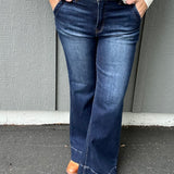 Dark Wide Flare Wide Hem Jeans