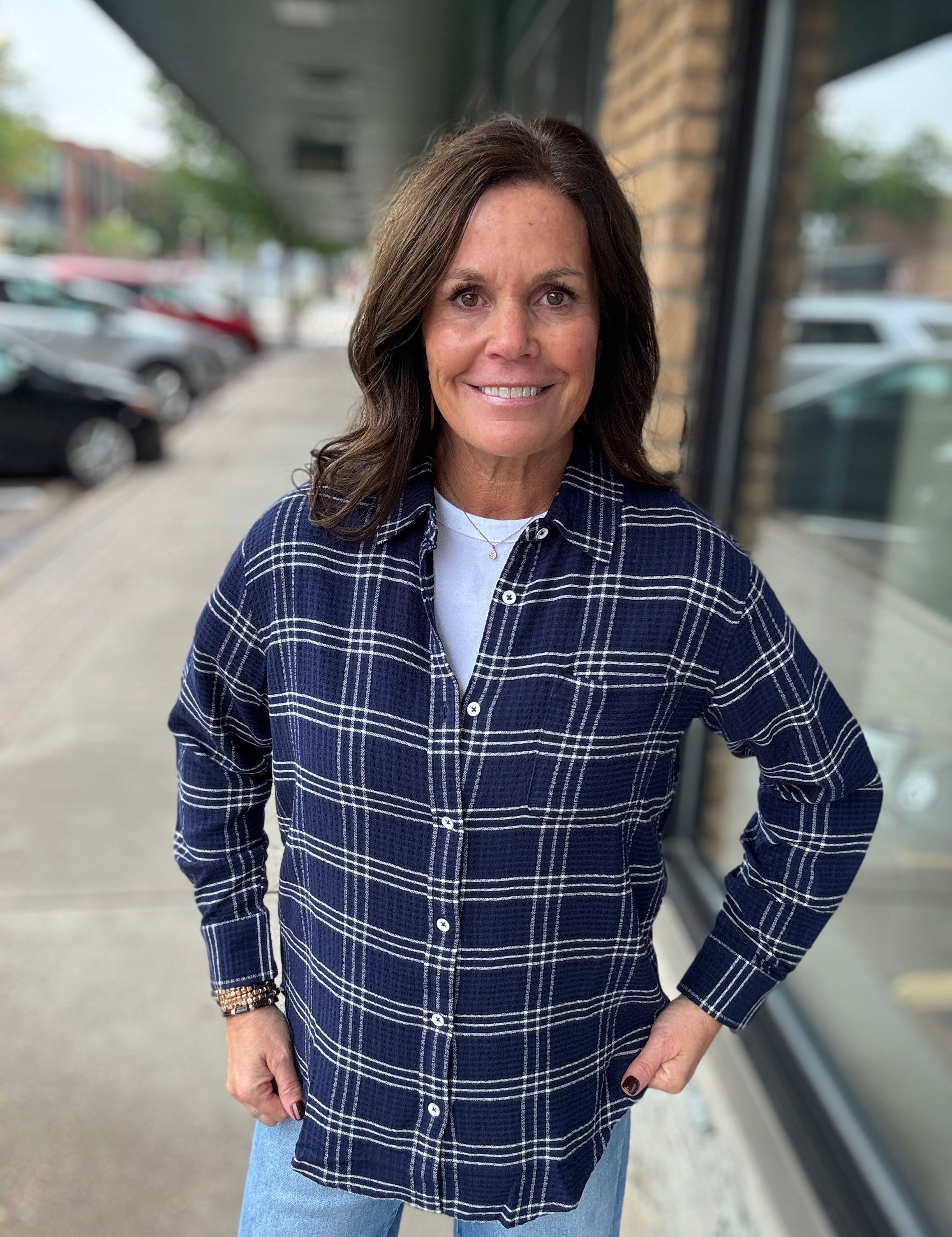 Navy/White Leetonia Plaid Top FLAG AND ANTHEM