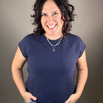 Navy Cloudy Knit Top Top - Tee TRES BIEN