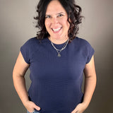 Navy Cloudy Knit Top Top - Tee TRES BIEN