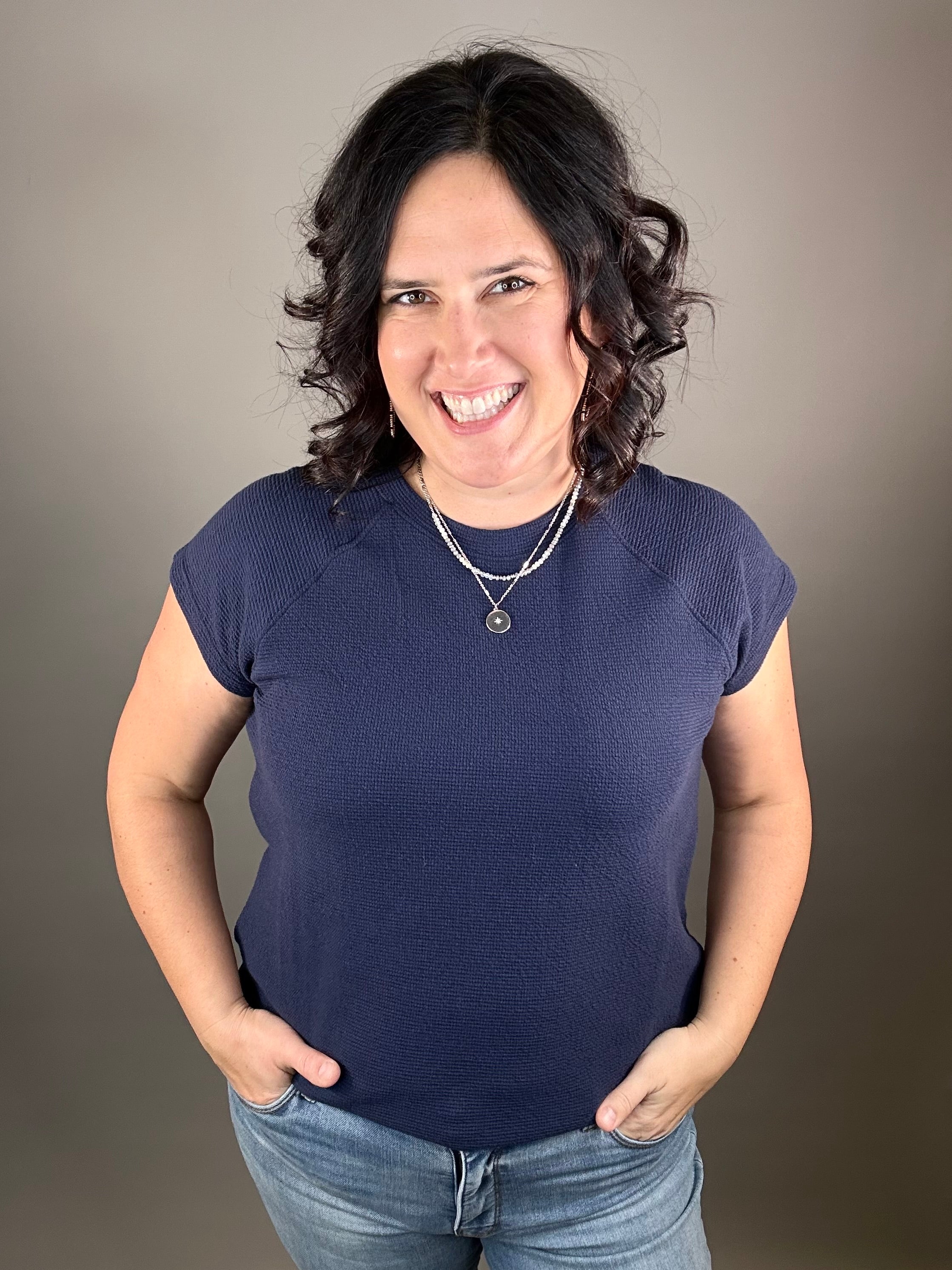 Navy Cloudy Knit Top Top - Tee TRES BIEN