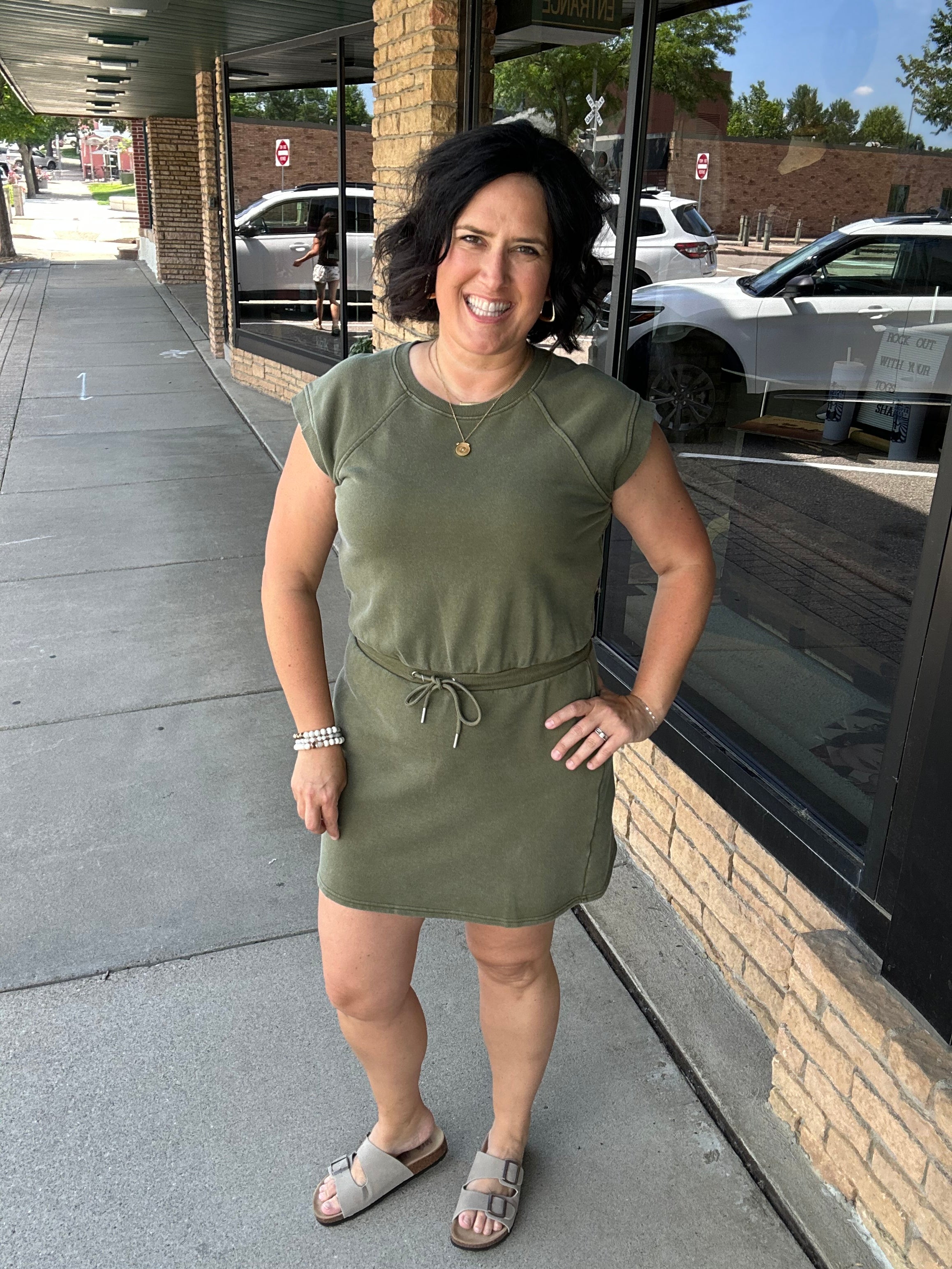 Rochelle Tie Waist Lounge Dress in Olive Green by Flag & Anthem Dresses FLAG AND ANTHEM