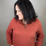 Rust Quilted Half Zip Top Top - Sweatshirt DOE & RAE