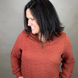 Rust Quilted Half Zip Top Top - Sweatshirt DOE & RAE
