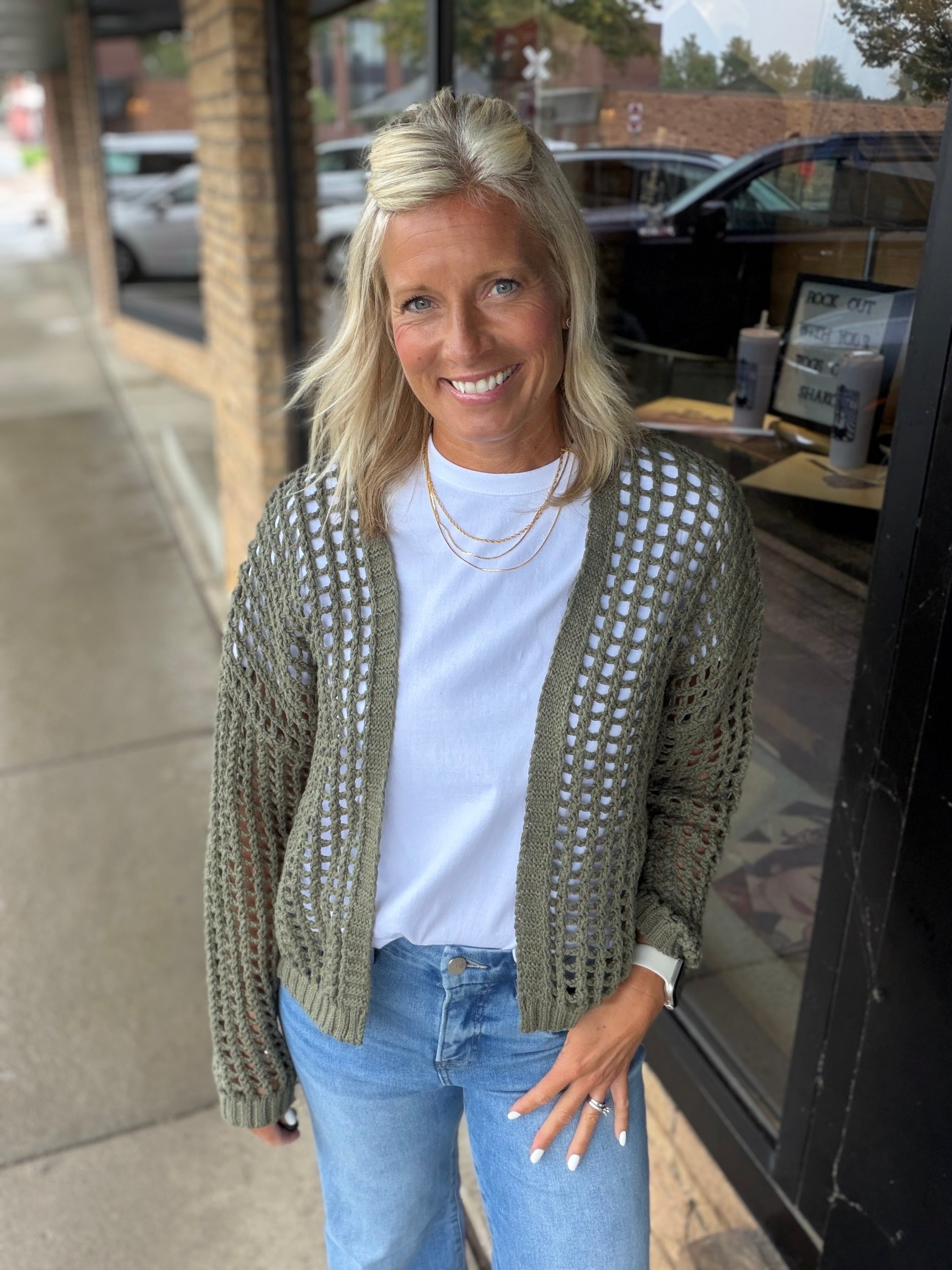 Olive Crochet Open Cardigan DOE & RAE