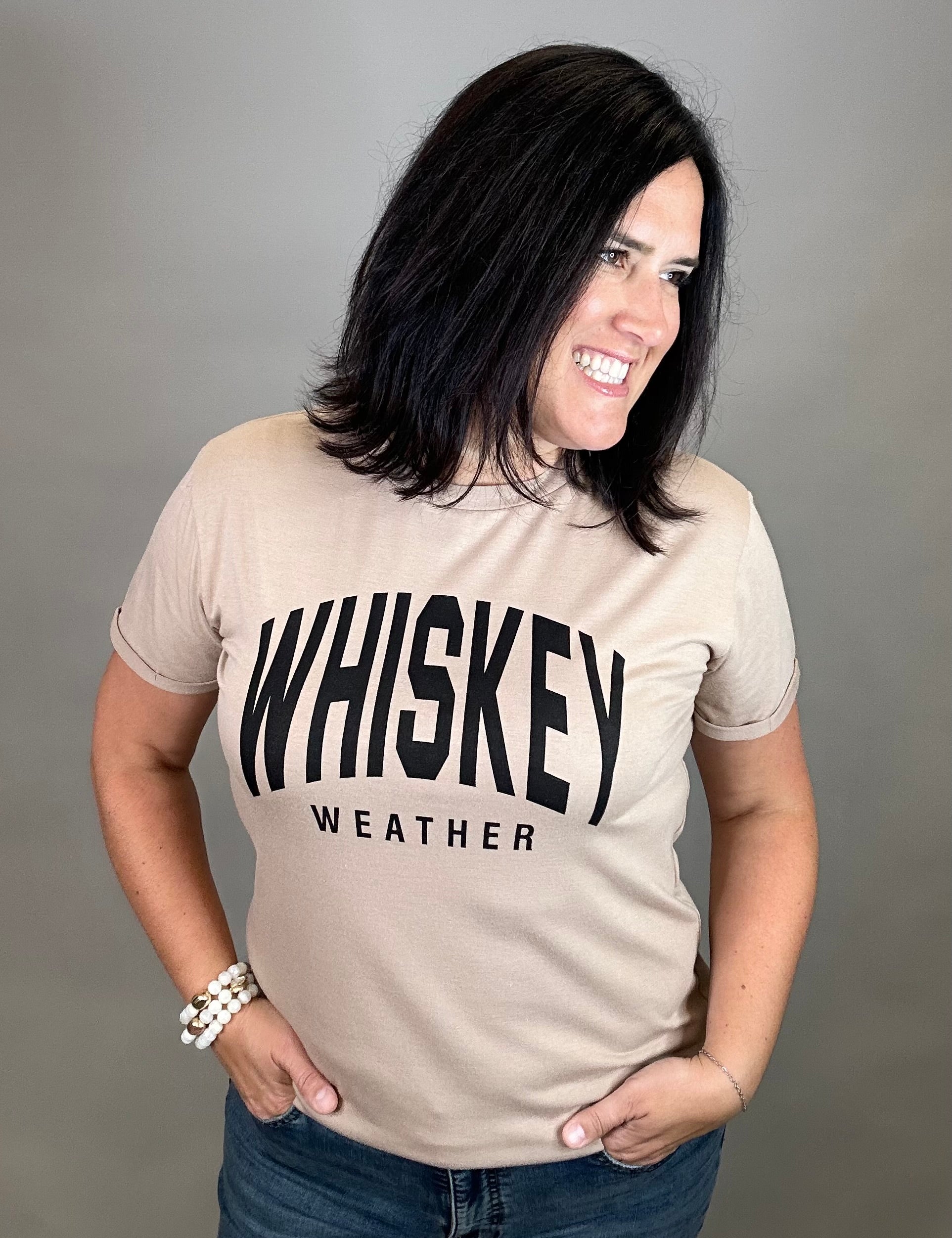 Lt. Brown Whiskey Weather Tee Tops- Tees PANACHE