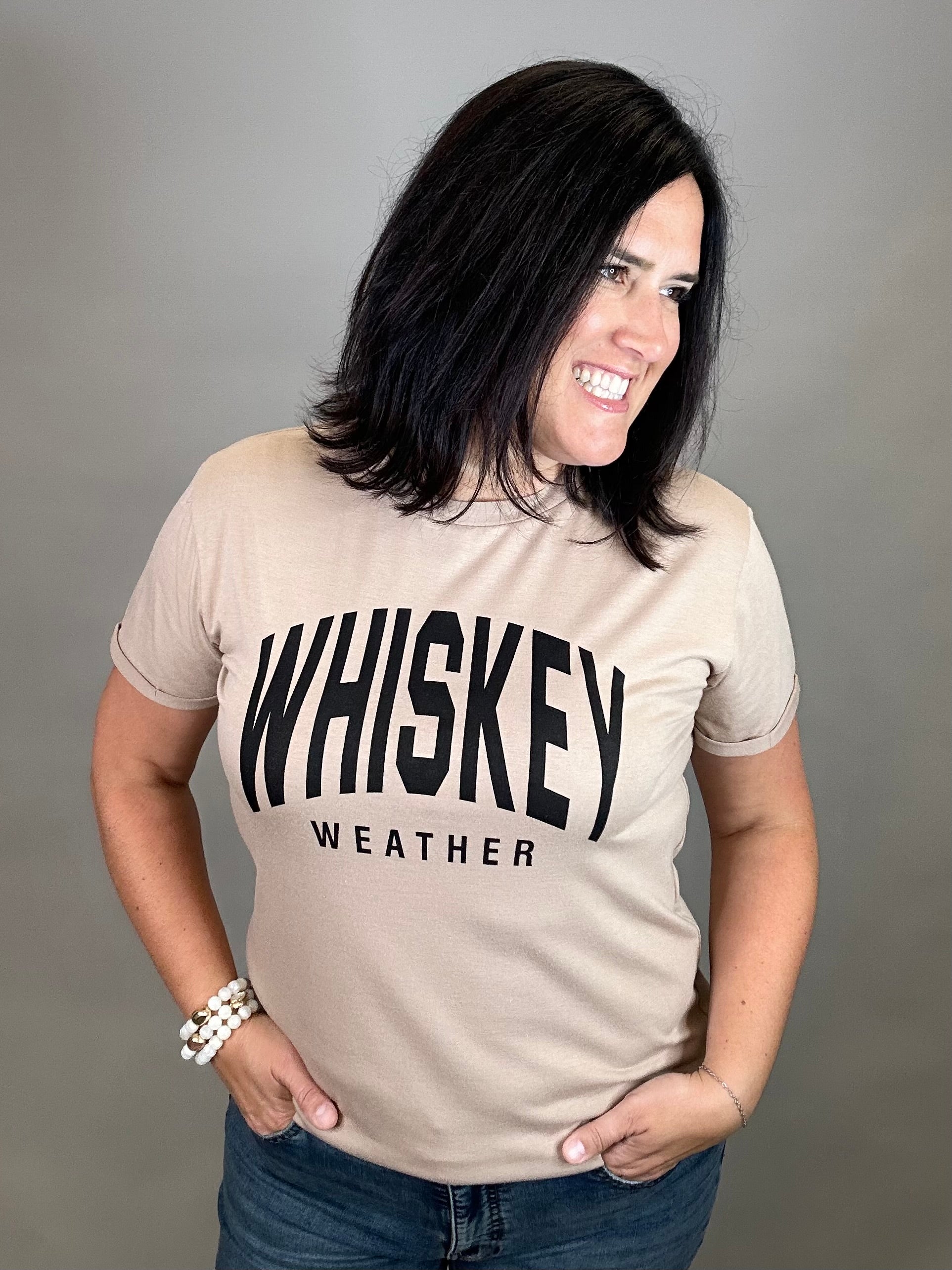 Lt. Brown Whiskey Weather Tee Tops- Tees PANACHE