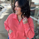 Coral Quarter Zip Sweatshirt Top - Sweatshirt PANACHE