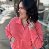 Coral Quarter Zip Sweatshirt Top - Sweatshirt PANACHE