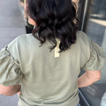 Sage Eyelet Contract Short Sleeve Sweatshirt Top - Sweatshirt DOE & RAE
