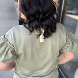 Sage Eyelet Contract Short Sleeve Sweatshirt Top - Sweatshirt DOE & RAE