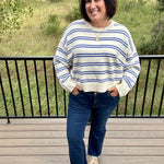 Cream Blue Stripe Oversized Sweater Top - Sweater Le Lis