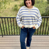 Cream Blue Stripe Oversized Sweater Top - Sweater Le Lis