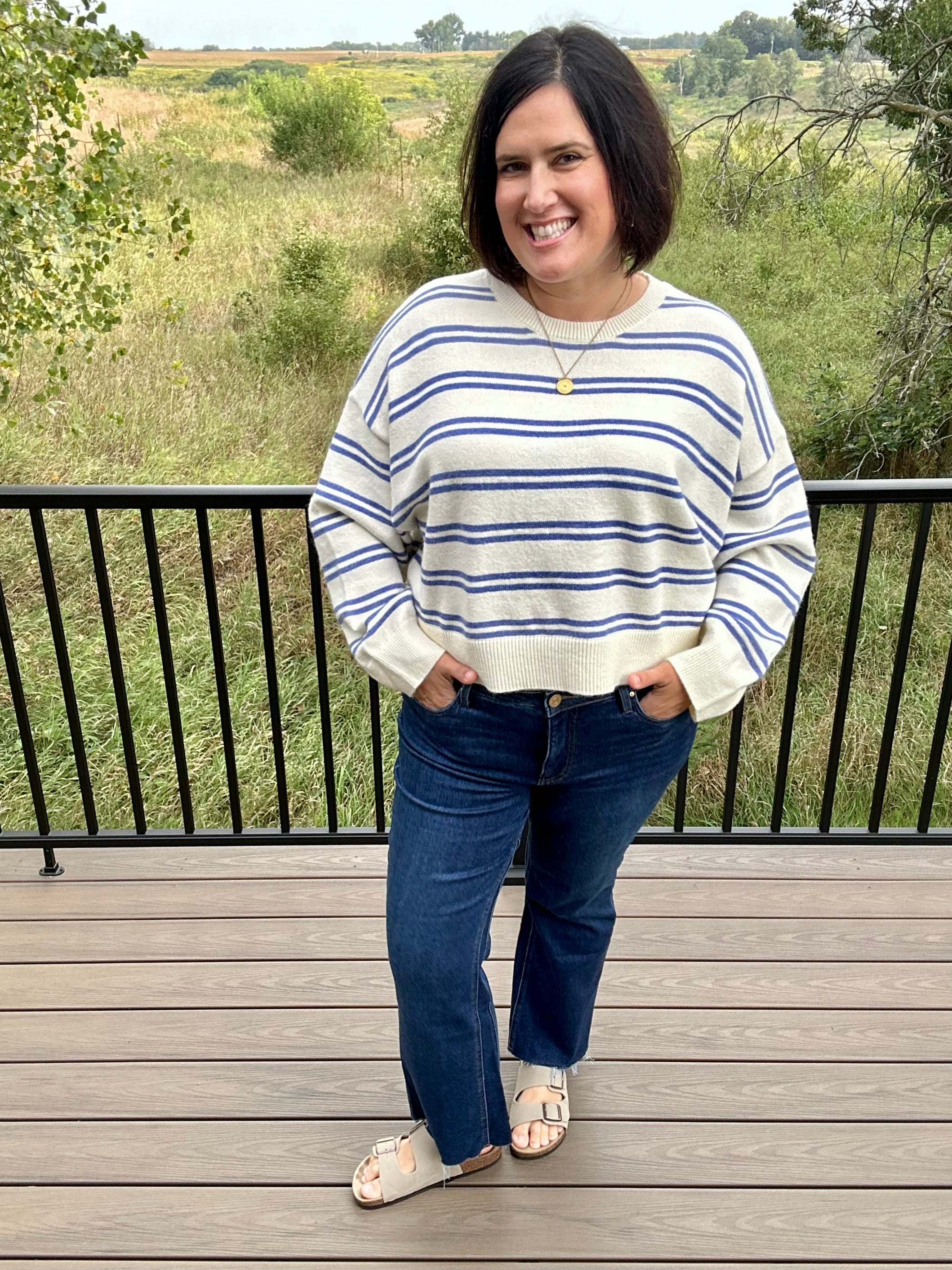 Cream Blue Stripe Oversized Sweater Top - Sweater Le Lis