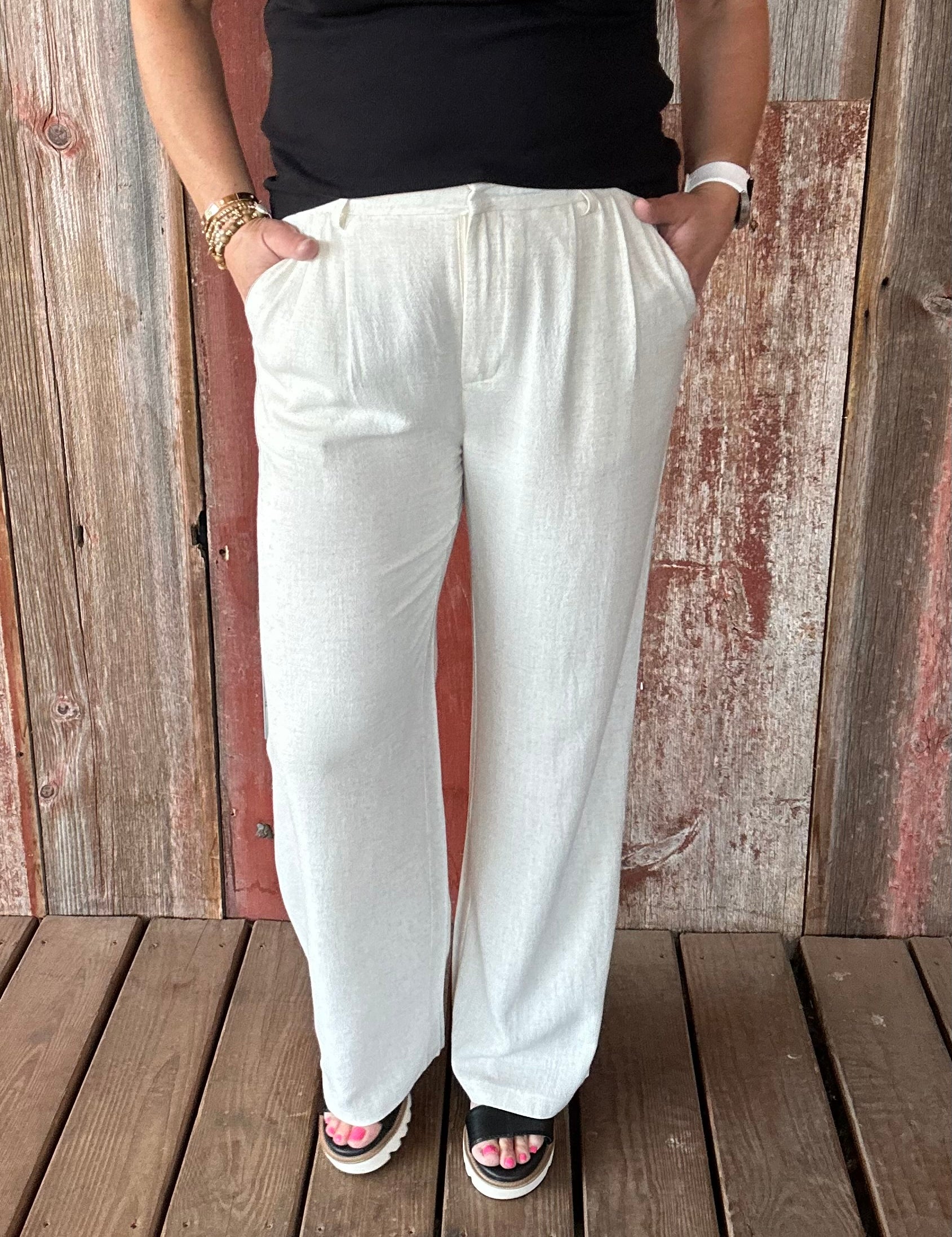 Linen Wide Leg Trousers Bottom- Pants HEM & THREAD