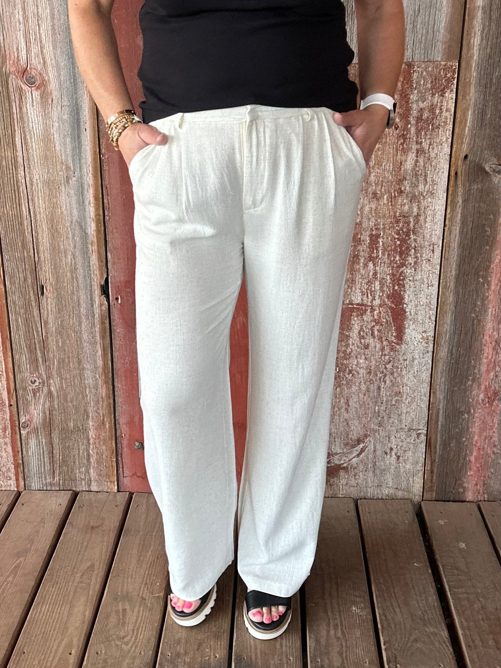 Linen Wide Leg Trousers Bottom- Pants HEM & THREAD