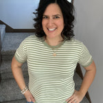 Sage Striped Half Sleeve Sweater Top - Sweater STACCATO