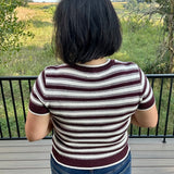 Welles Cream Maroon Stripe Knit Top