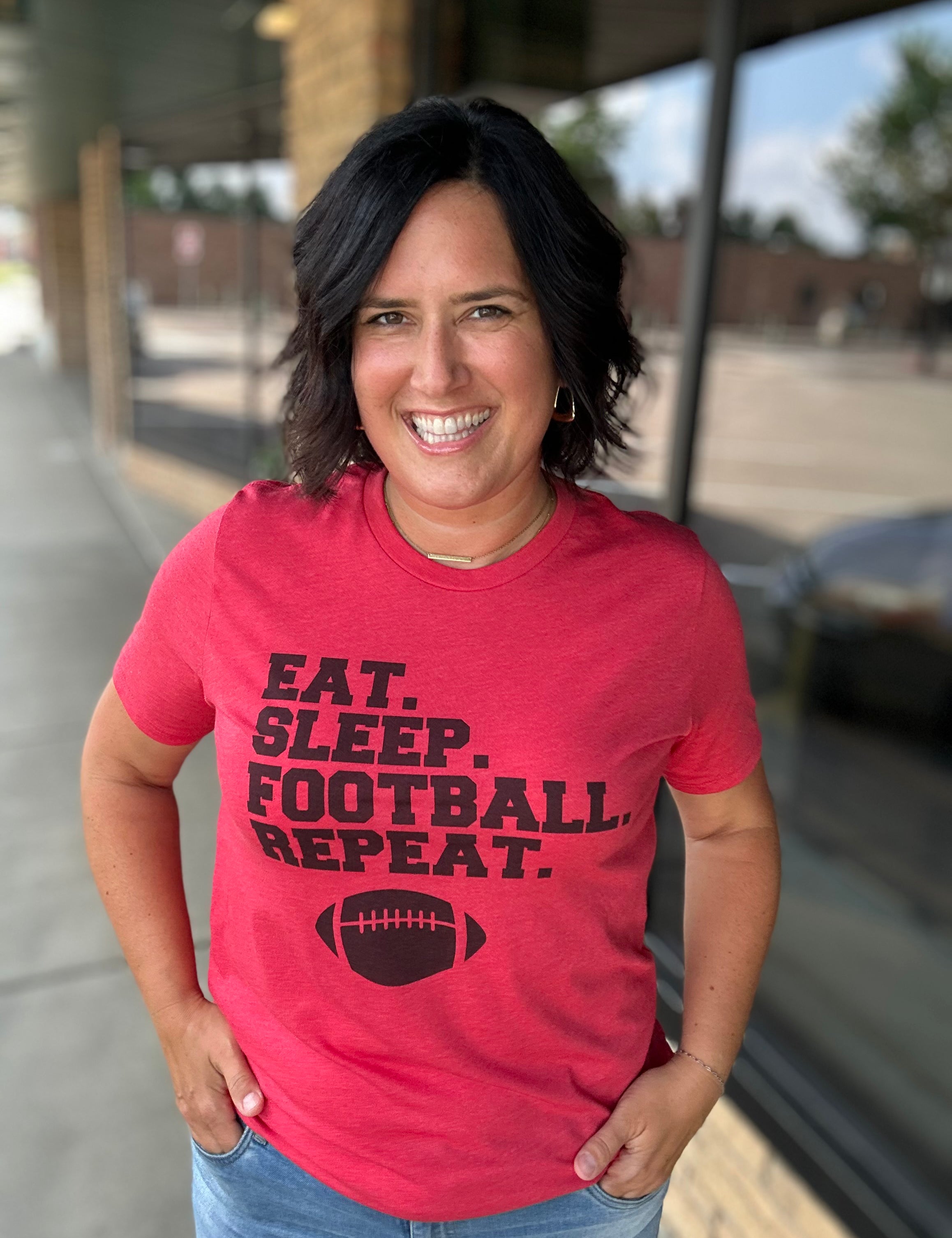 Red Eat Sleep Football Repeat Tops- Tees Limeberry Designs