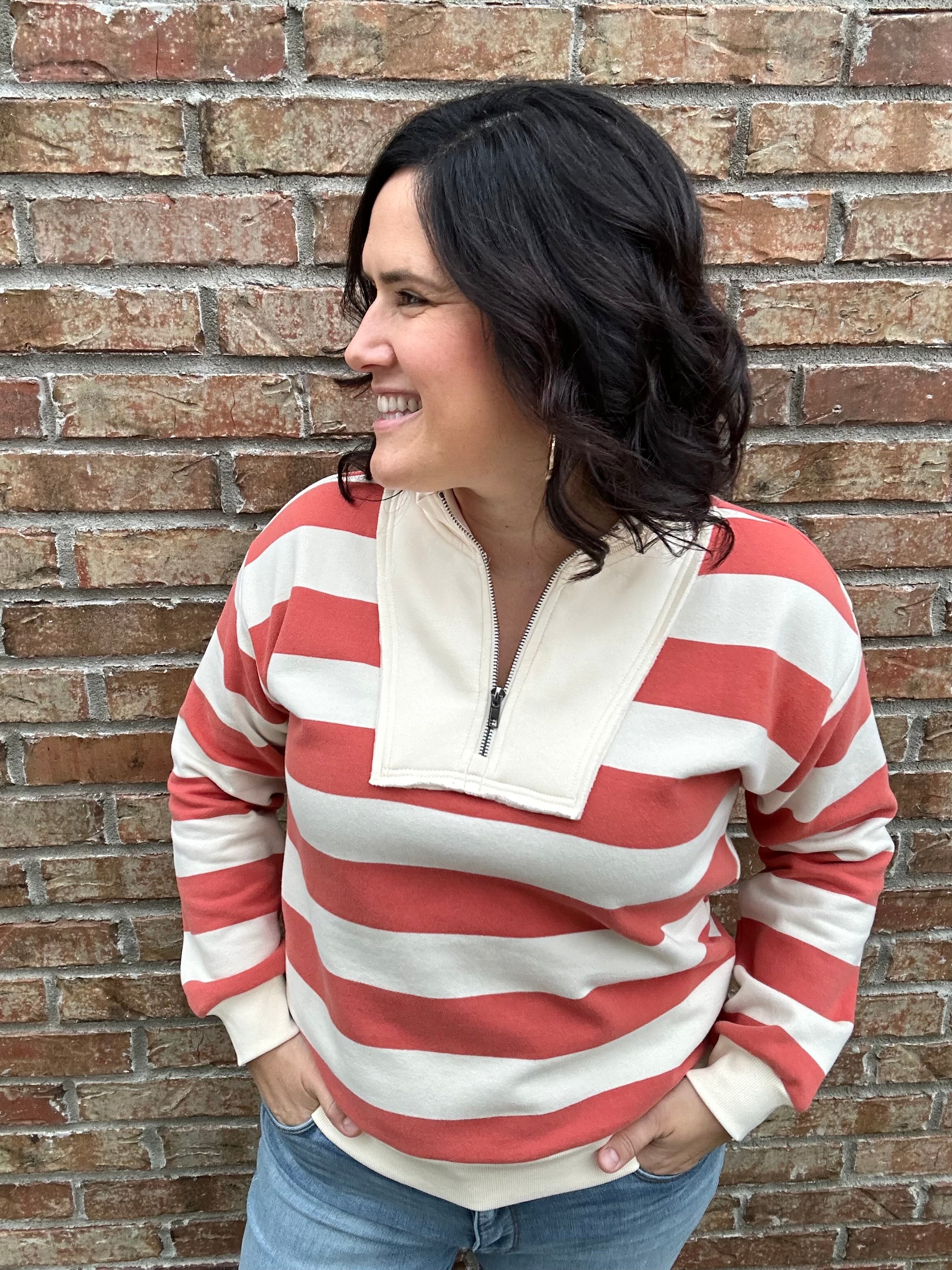 Orange Terry Striped Top Top - Sweatshirt STACCATO