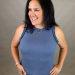 Denim Ruffle Tank Tops- Tanks DOE & RAE