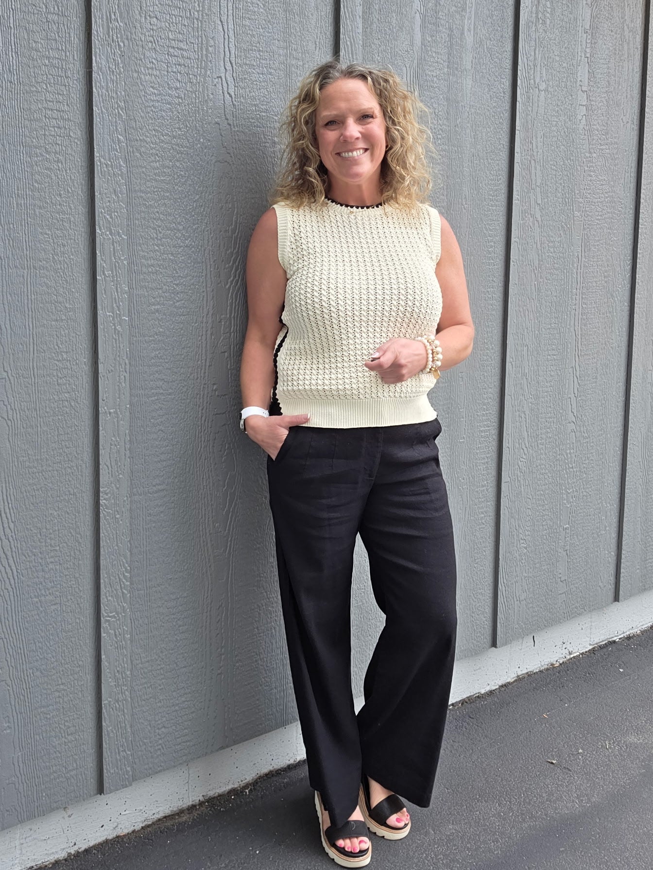 Ivory Scalloped Contrast Sweater Top - Sweater EE:SOME