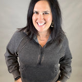 Ash Black Half Zip Pullover Top - Sweatshirt ZENANA