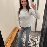 Ivory/Black Pinstripe Mock Neck Sweater Top - Sweater STACCATO