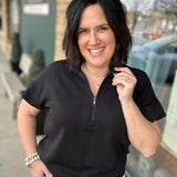Black Quarter Zip Short Sleeve Top Top - Tee RAE MODE