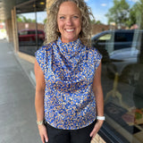 Blue Floral Sleeveless Top Tops- Blouses THML