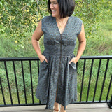 Navy Floral Zip-Front Dress