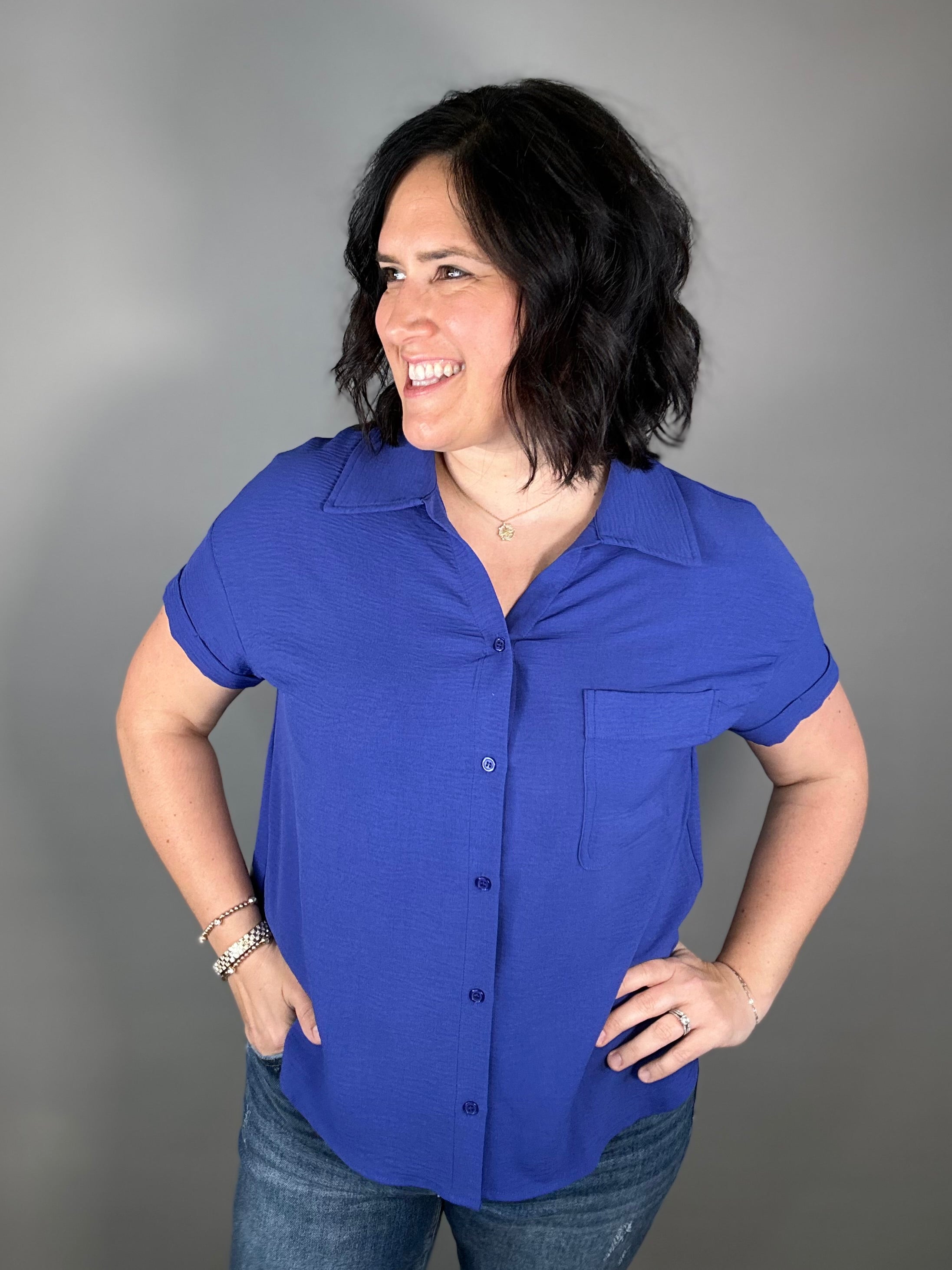 Royal Button Front Short Sleeve Tops - Button Ups STACCATO