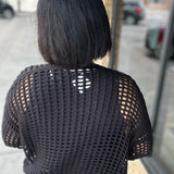 Black Crochet Open Cardigan