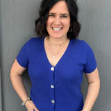 Royal Blue Waffle V Neck Cardigan Tops- Cardigans STACCATO