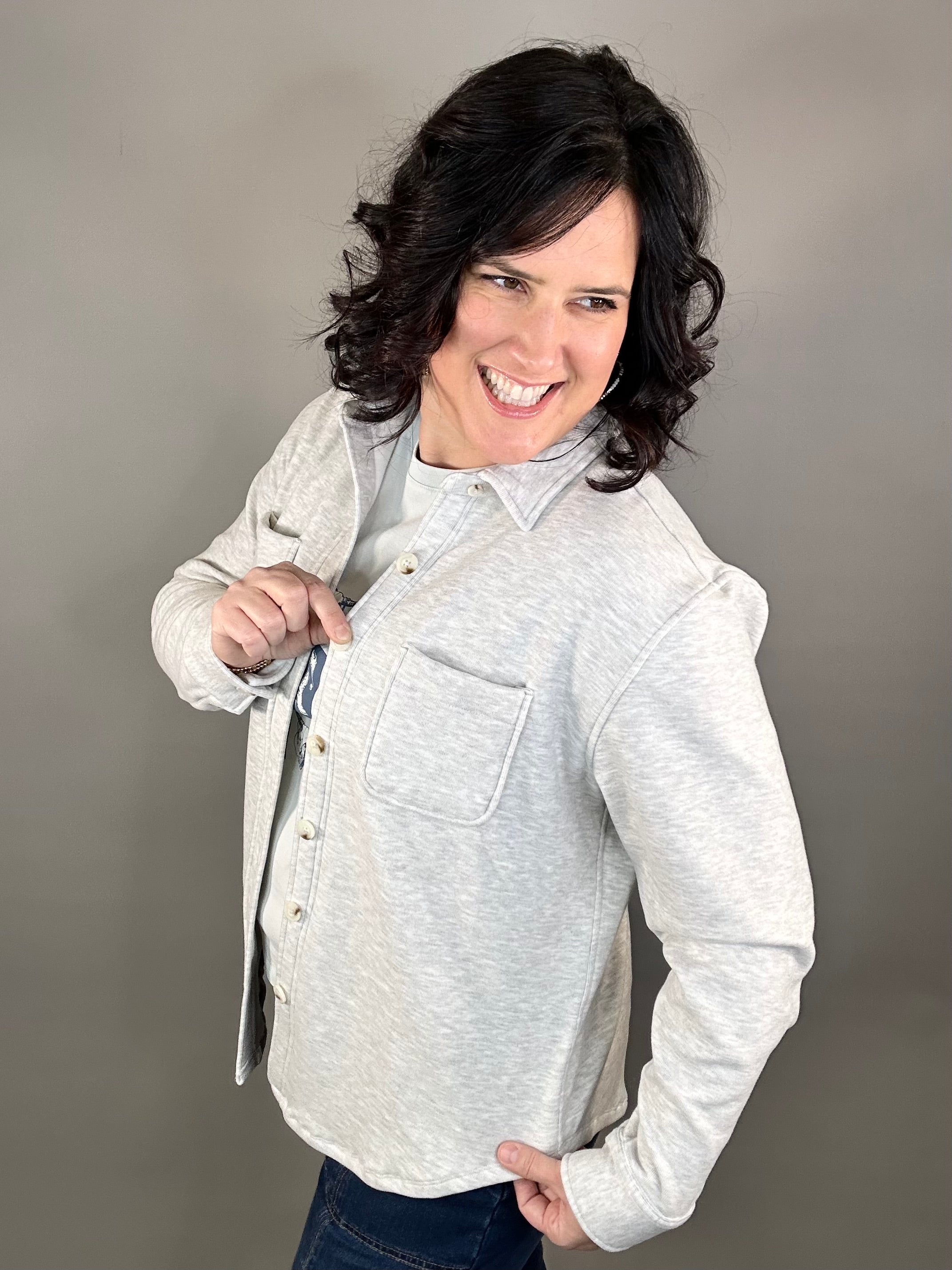 Heather Grey Plush Shacket Outerwear - Shacket FLAG AND ANTHEM