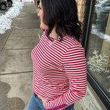 Red/White Stripe Button Cuff Top
