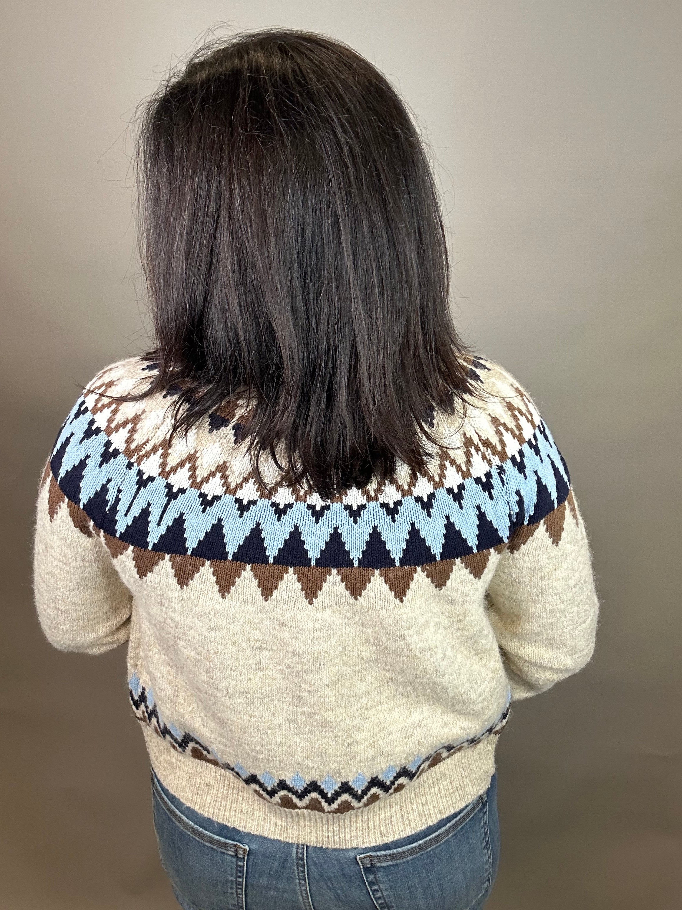 Oatmeal/Navy Odessa Fair Isle Sweater Top - Sweater FLAG AND ANTHEM