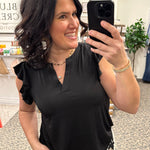 Black Flutter Sleeve Lizzy Top Tops- Blouses DEAR SCARLETT