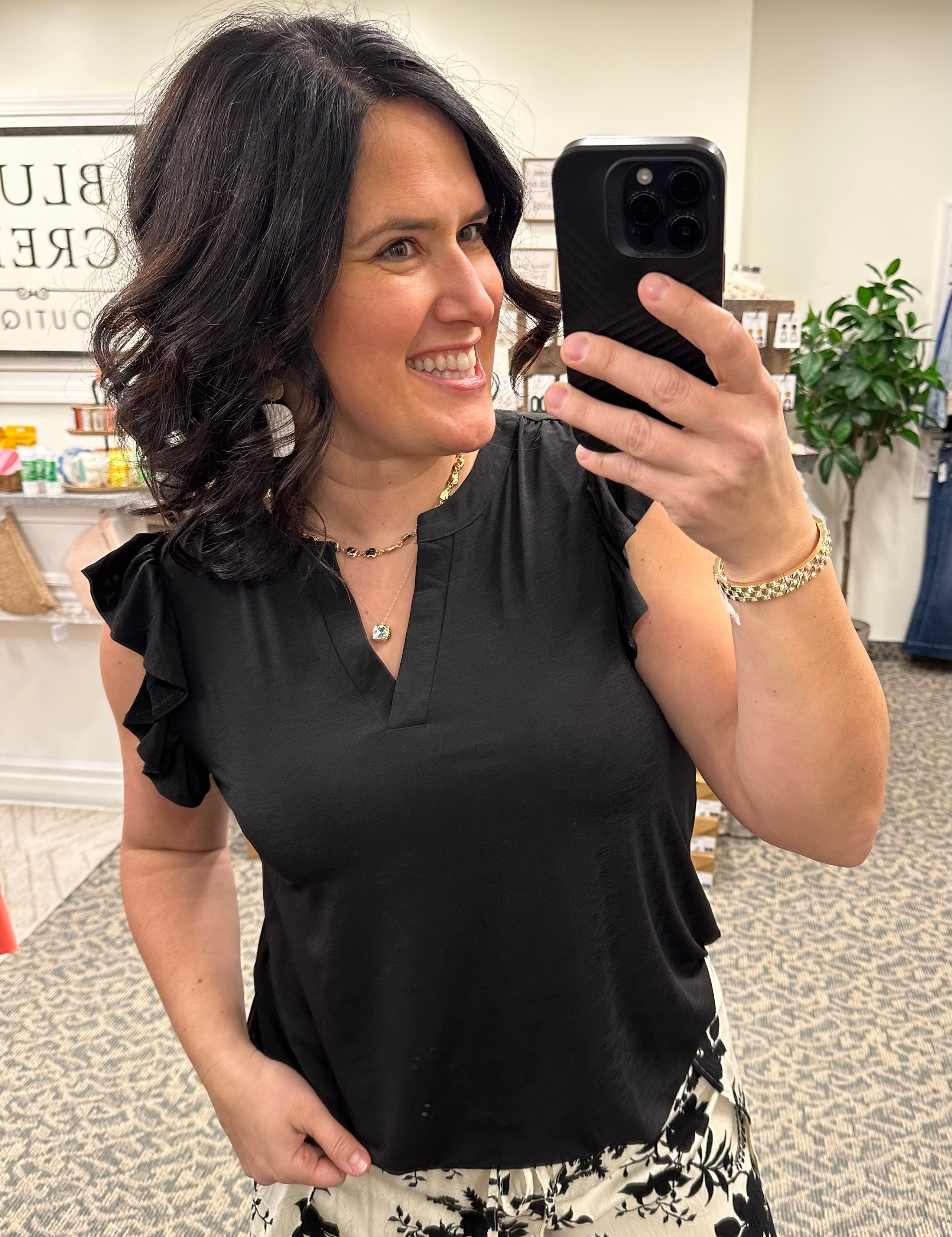 Black Flutter Sleeve Lizzy Top Tops- Blouses DEAR SCARLETT