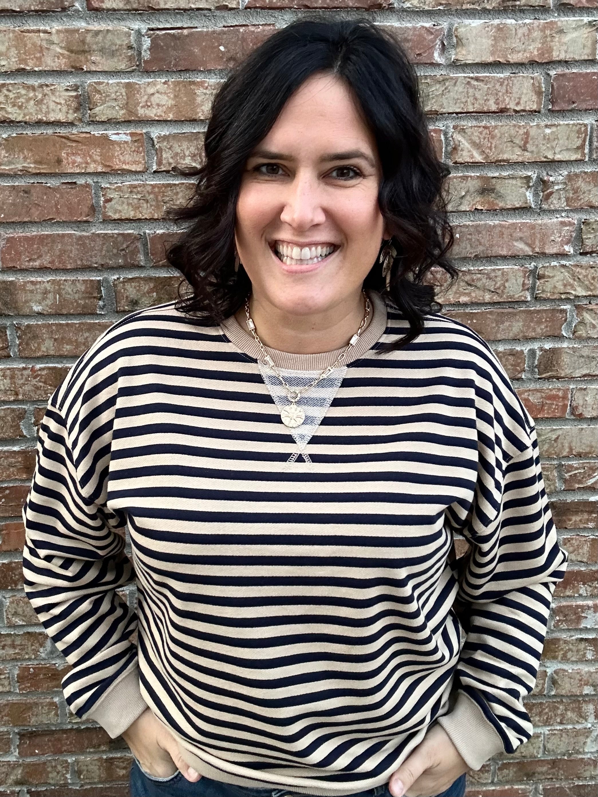 Brown/Navy Striped Pullover Top- Sweatshirt MIOU MUSE