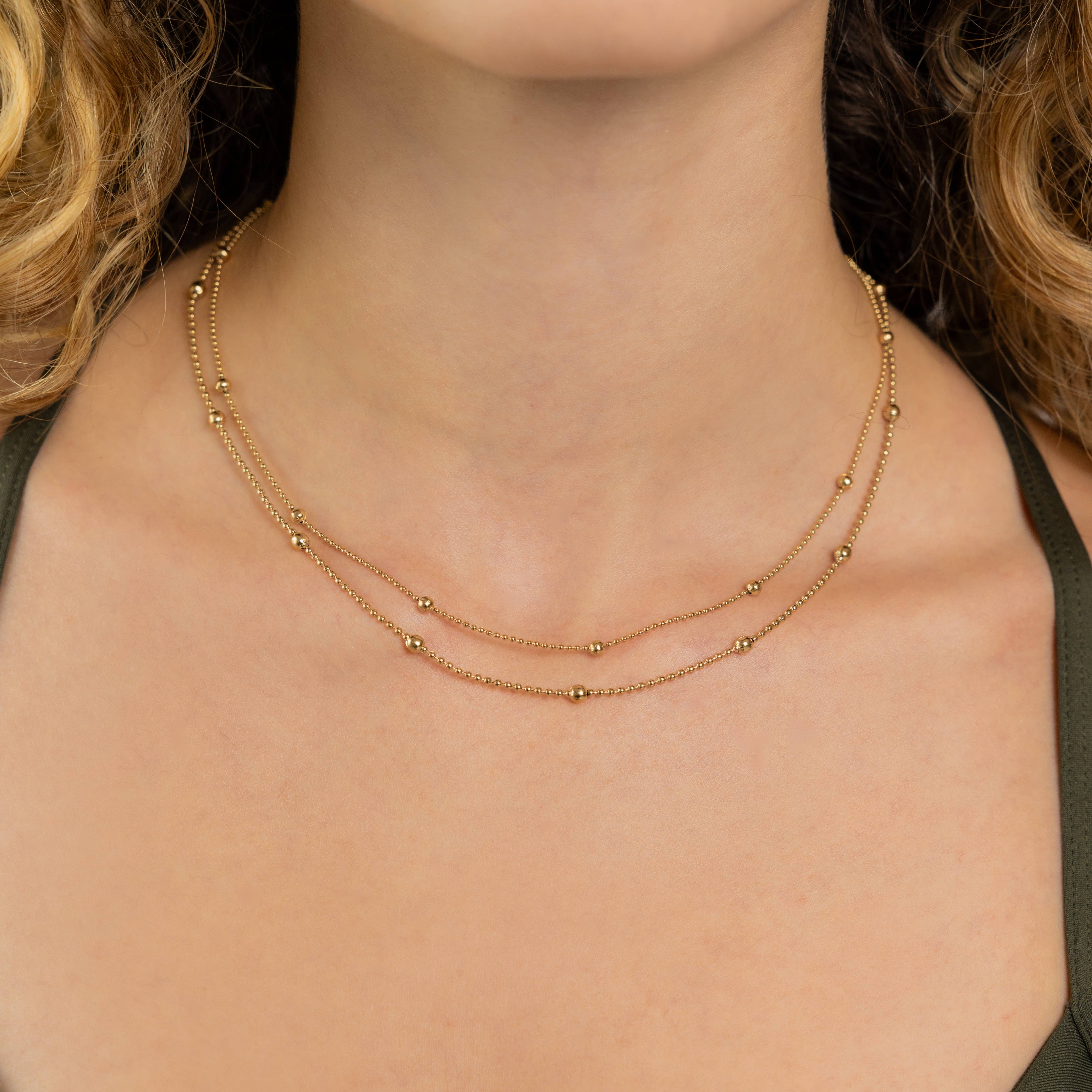 Waterproof Gold Double Beaded Necklace Jewelry- Necklace Brenda Grands Jewelry