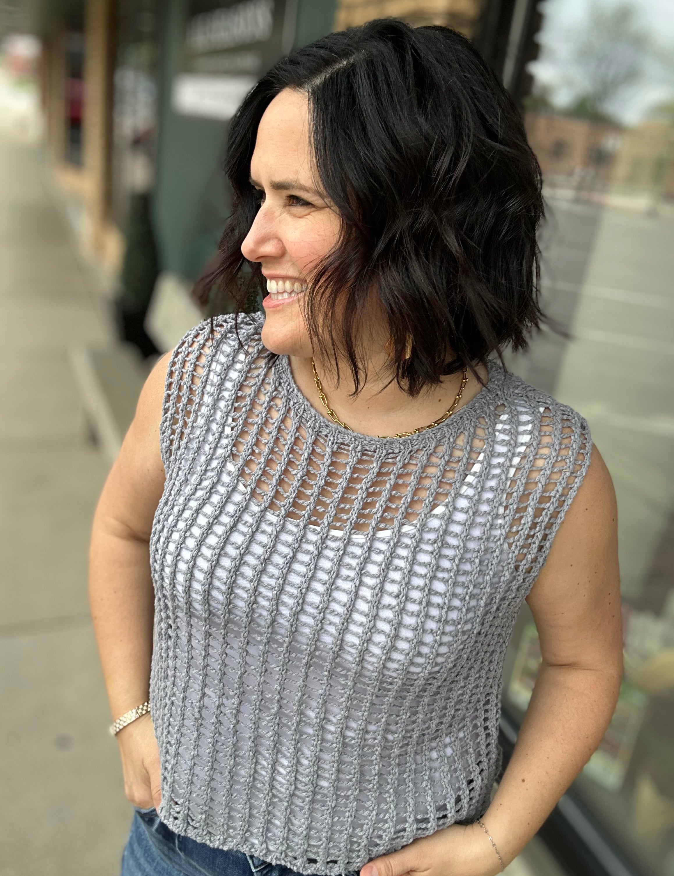 Grey Chunky Open Stitch Sweater Vest Top - Sweater DOE & RAE