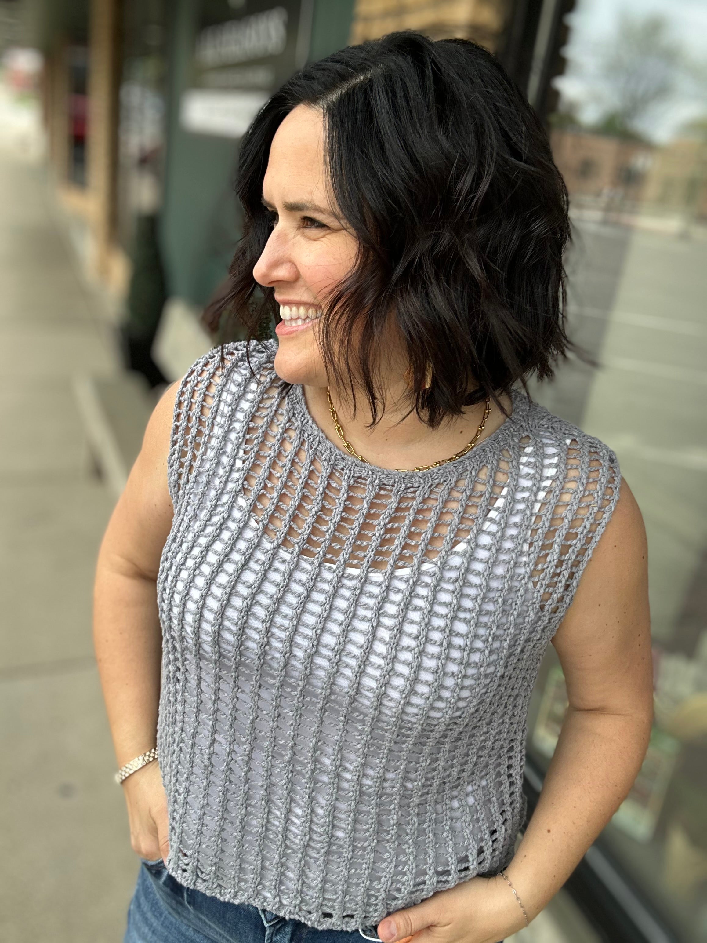 Grey Chunky Open Stitch Sweater Vest Top - Sweater DOE & RAE